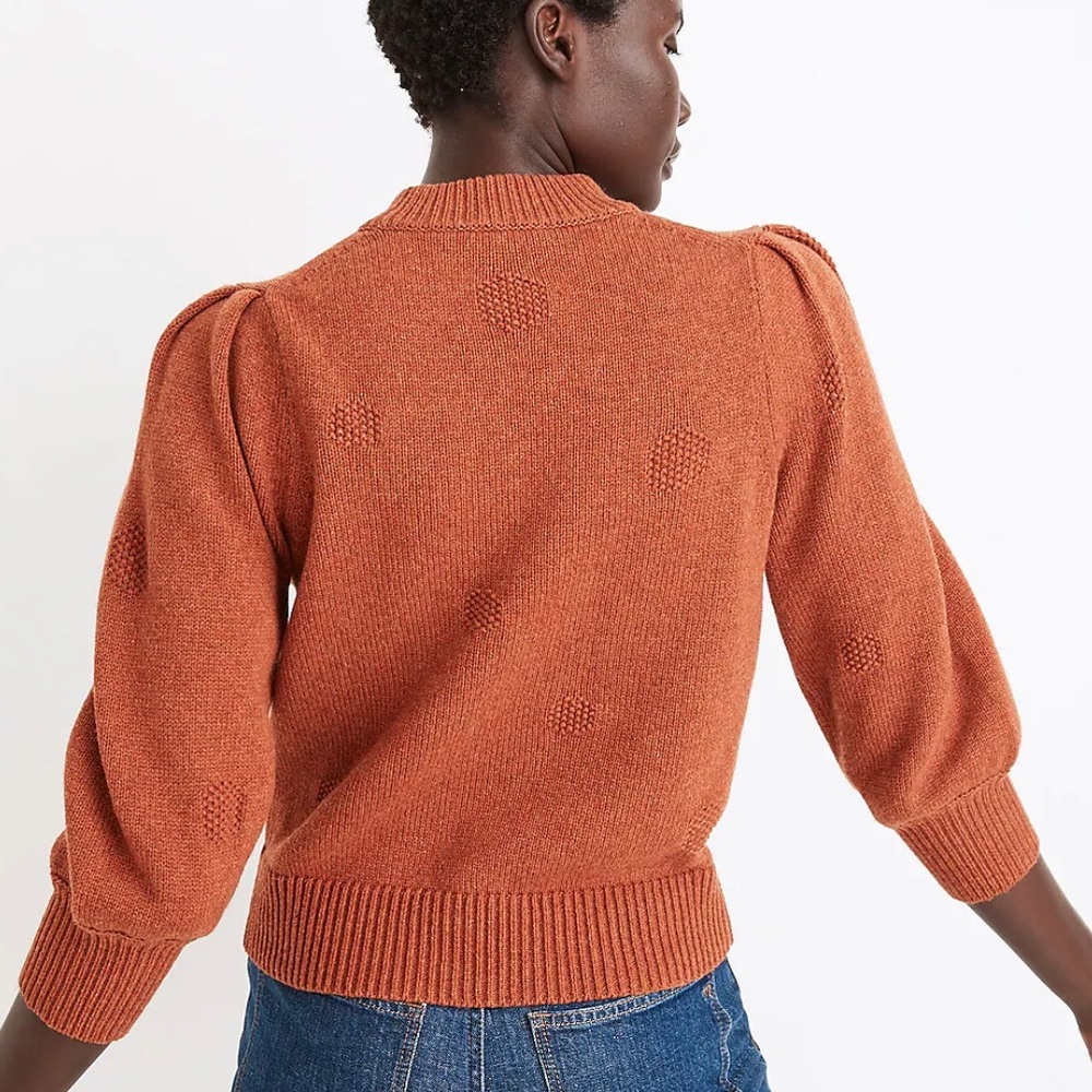 Dotted Eaton Puff-Sleeve Pullover Sweater in Cotton-Merino Yarn